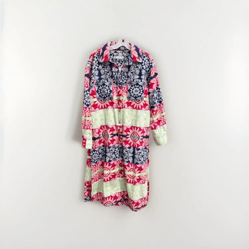 We The Free Free People Brick Lane Jacquard Maxi Shirt Boho Jacket Size Small - Picture 2 of 4
